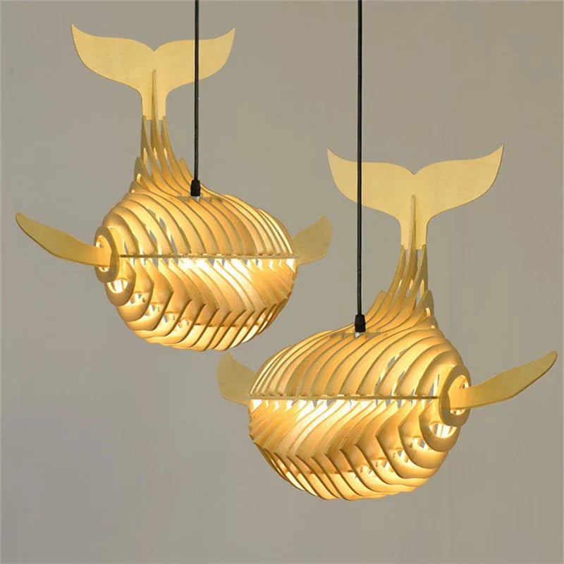 Afralia™ Wooden Whale Pendant Light for Kids Room and Kitchen Decor