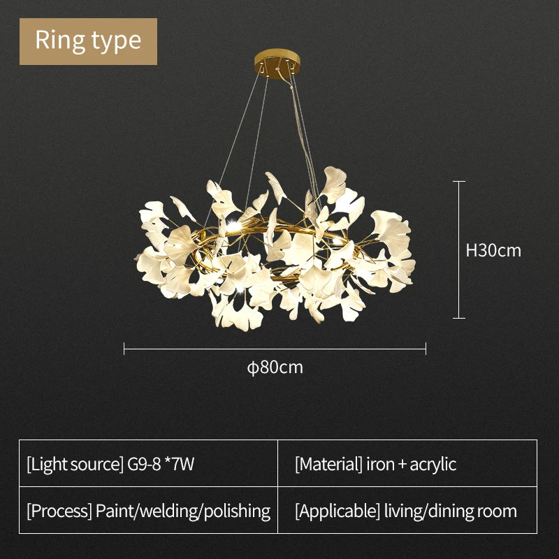 Afralia™ Nordic Ginkgo Leaf Chandelier - Modern Luxury Ceiling Light