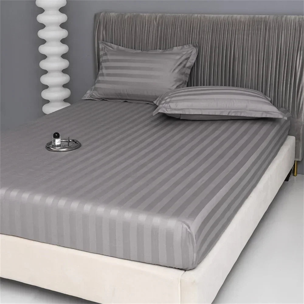Afralia™ Nordic Grey Stripes Egyptian Cotton Bedlinens Set for Queen King Size