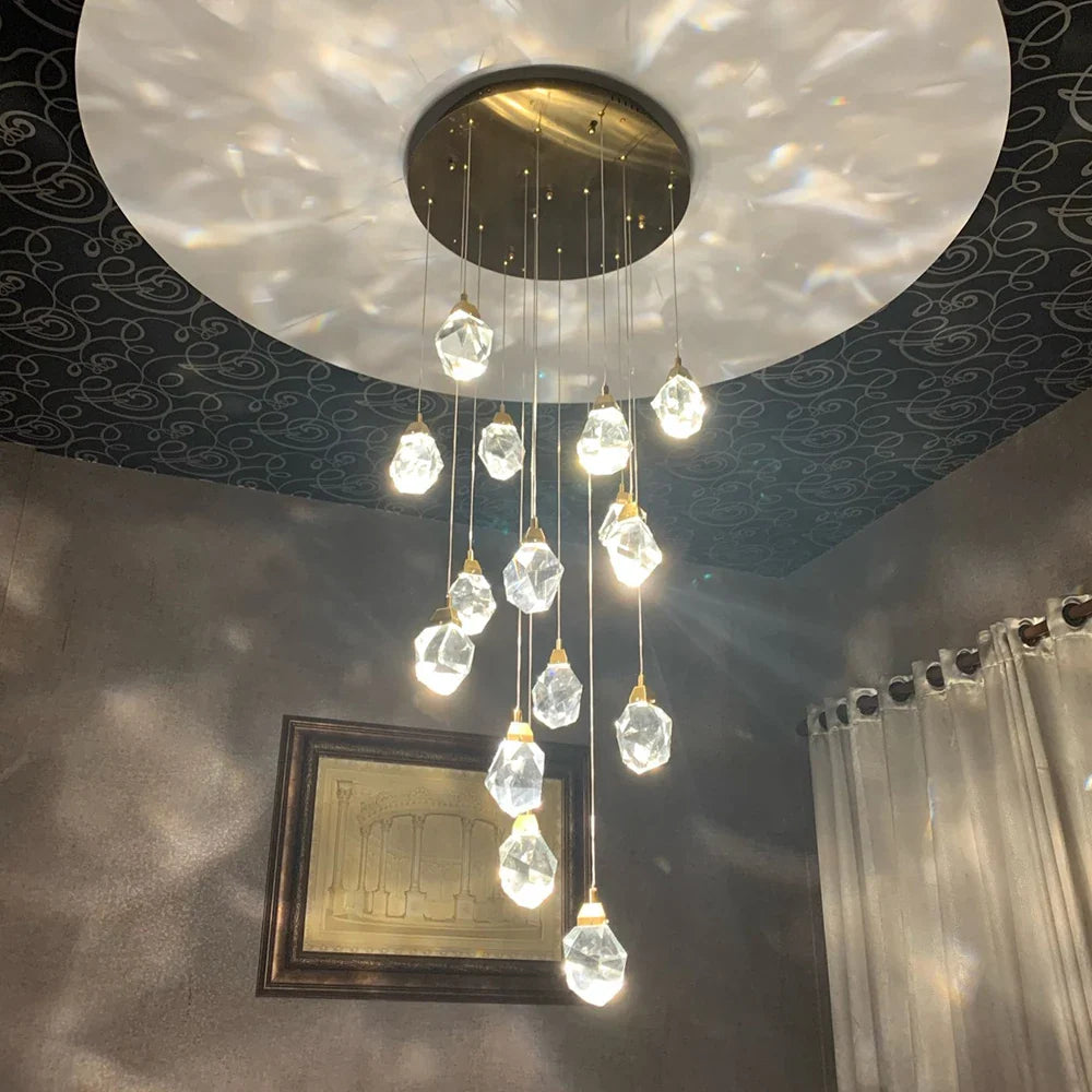 Afralia™ Crystal Chandelier Stair Light Modern Luxury Villa Pendant Fixture Home Decor