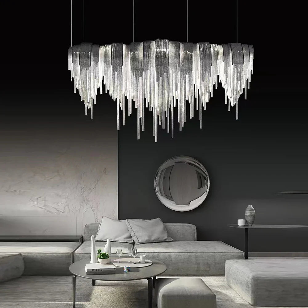 Afralia™ Aluminum Chain Pendant Lights Postmodern Tassel Hanging Lamp for Dining Table