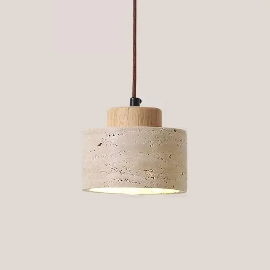 Afralia™ LED Pendant Light: Modern Nordic Wood Canopy Yellow Travertine Luminaire