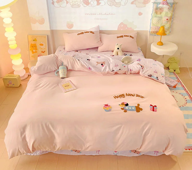Afralia™ Cotton Bedding Set Cute Pattern Soft Comforter Single/Double Size Duvet Cover