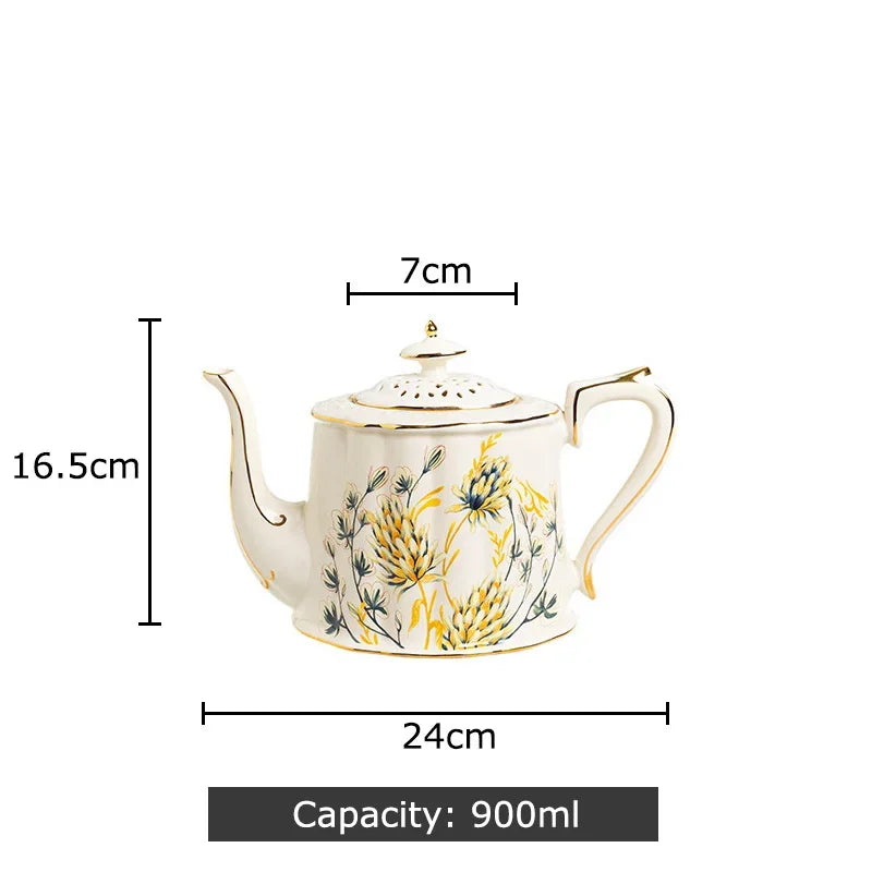 Afralia™ Wheat Ear Ceramic Tea Set: Cup, Saucer, Teapot, Mug, Milk Cup, Juice Container