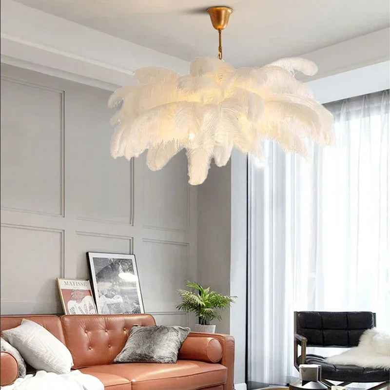 Afralia™ Feather Luster Pendant Lamp: Nordic Ostrich Feather LED Fixture for Home Decor & Indoor Lighting