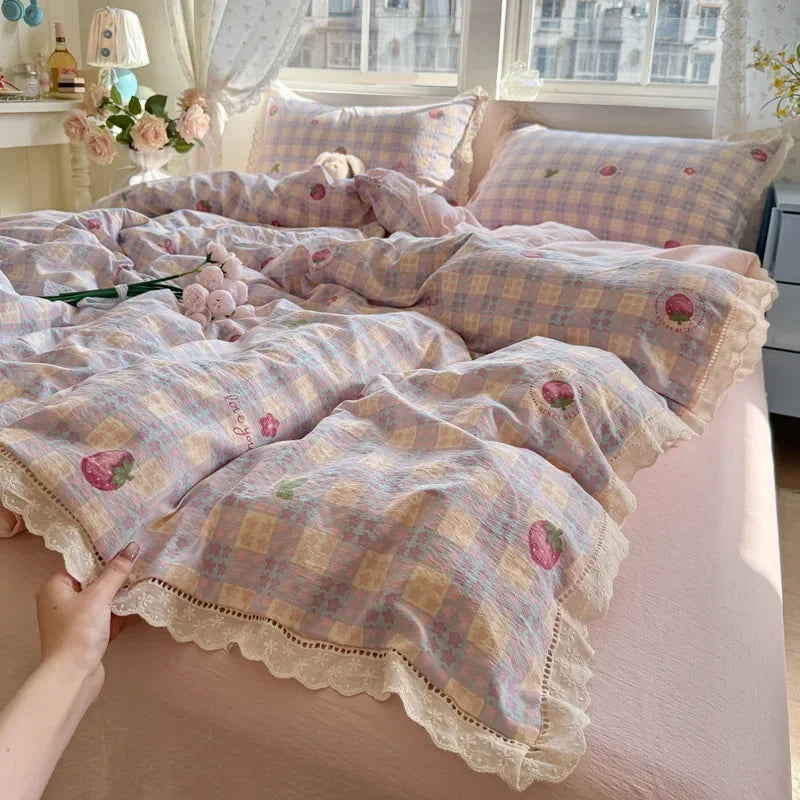 Afralia™ Summer Hollow Lace Floral Bedding Set - Princess Style, Soft & Breathable