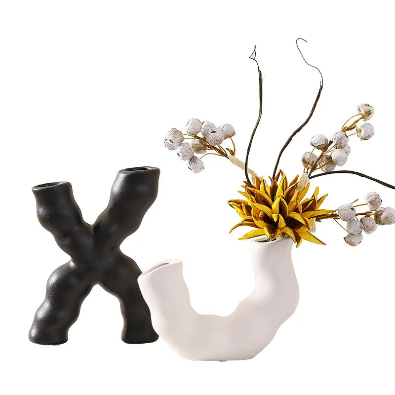 Afralia™ Geometric Ceramic Flower Vase for Stylish Home Decor & Flower Arrangement