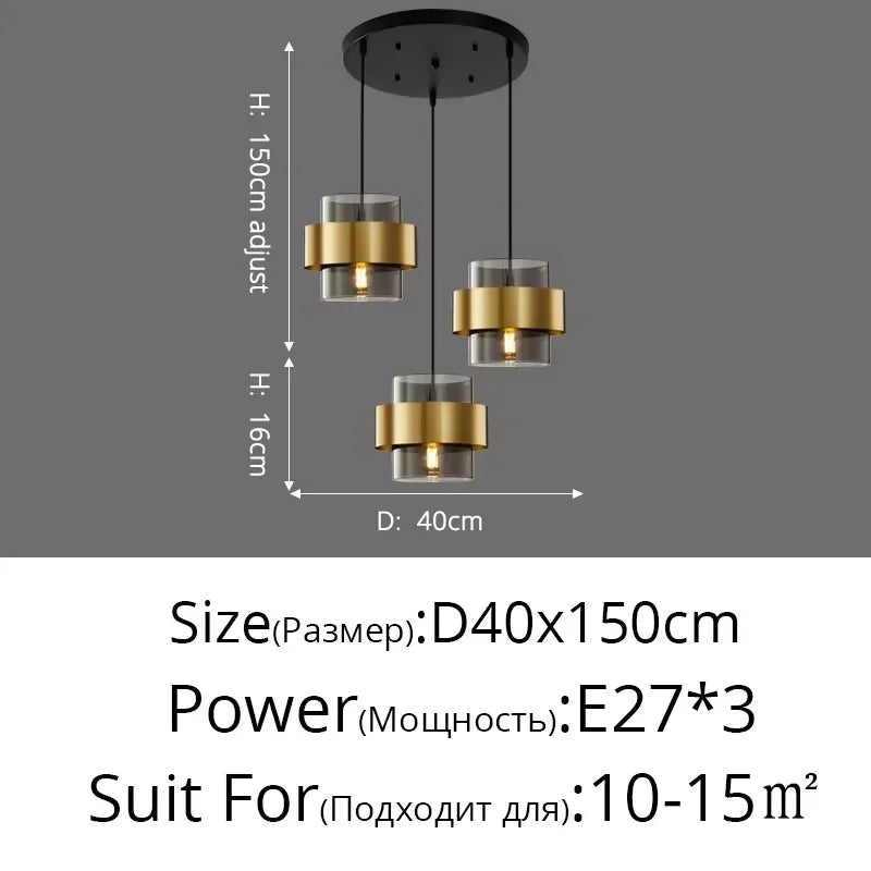 Afralia™ Luxury Golden LED Pendant Chandelier for Aisle, Restaurant, Bedroom - Postmodern Minimalist