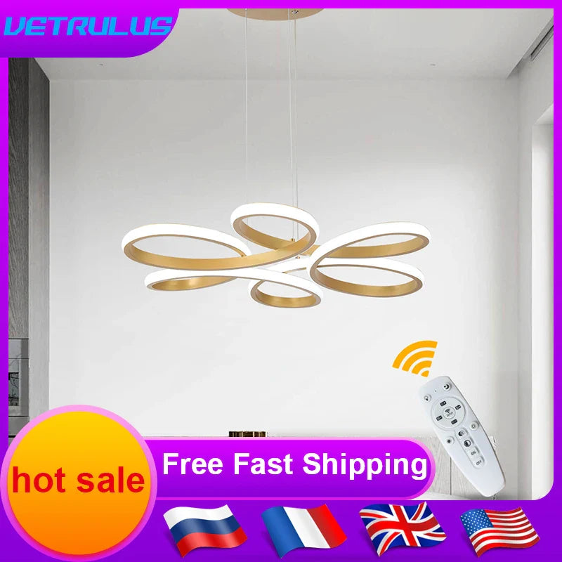Afralia™ Gold Flower Acrylic Pendant Chandelier - Modern LED Ceiling Light