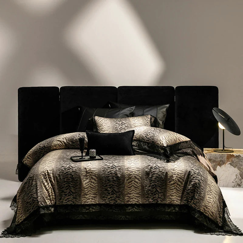 Afralia™ Vintage Leopard 1000TC Egyptian Cotton Luxury Bedding Set