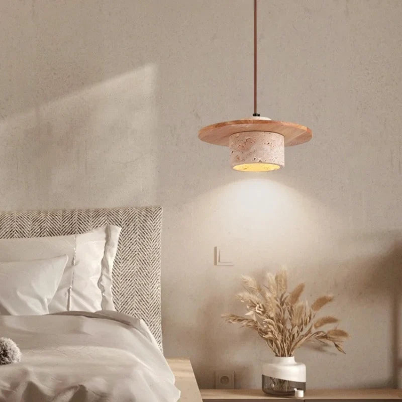 Afralia™ Wabi Sabi LED Pendant Lamps Yellow Travertine Wood Hanging Lights