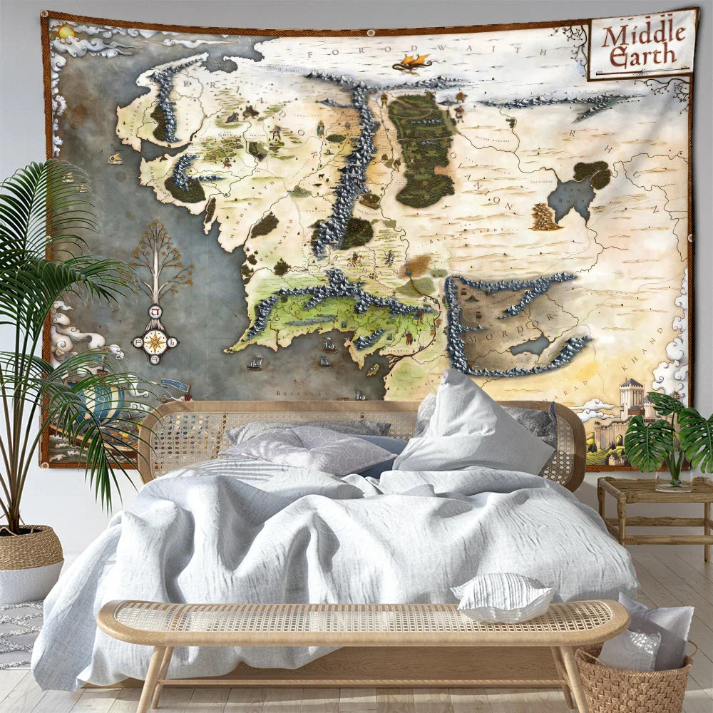 Afralia™ Mountain Forest Map Tapestry Wall Hanging - Boho Abstract Art for Home Decor