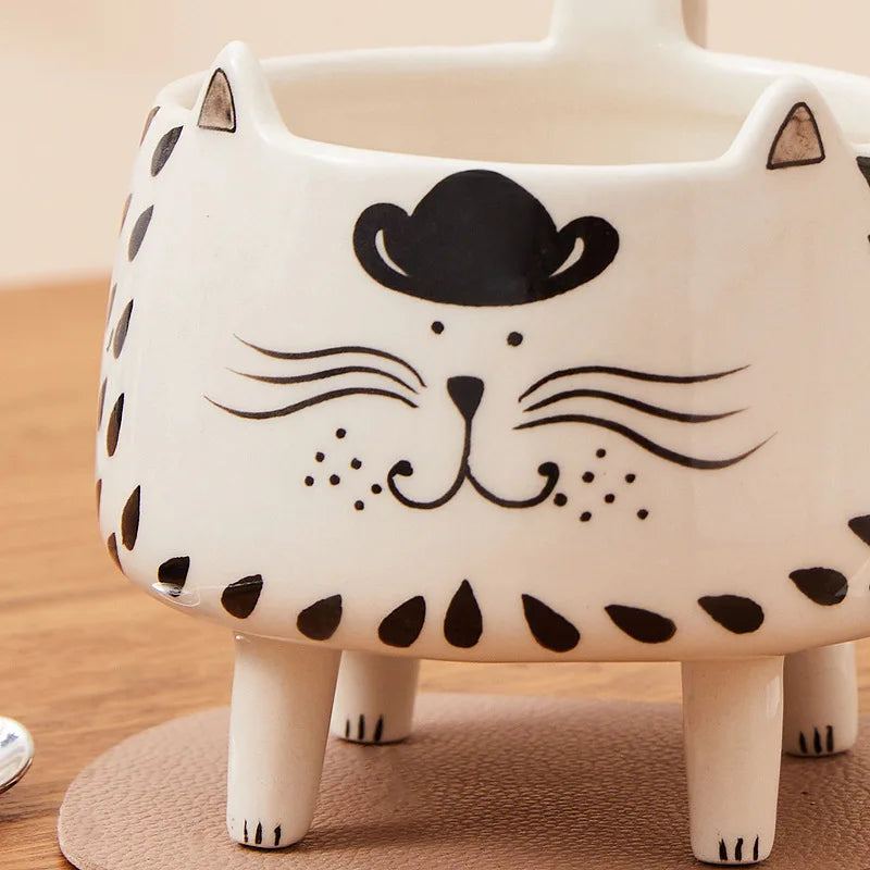 Afralia™ Meow Cat Ceramic Coffee Mug - Cute Cat Design for Women and Girls