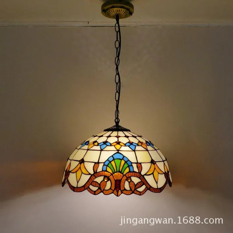 Afralia™ Stained Glass Tiffany Pendant Chain Light Fixture for Home Dining Room, E27 Bulb