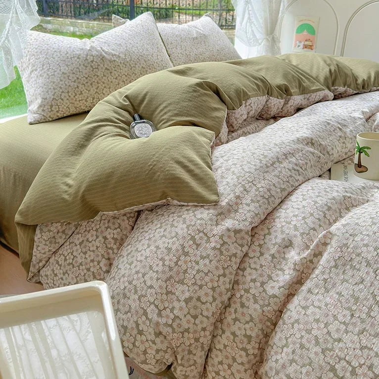 Afralia™ Floral Printed Cotton Bed Set: Cute, Soft, Comfortable 4-Piece Duvet Cover & Sheet