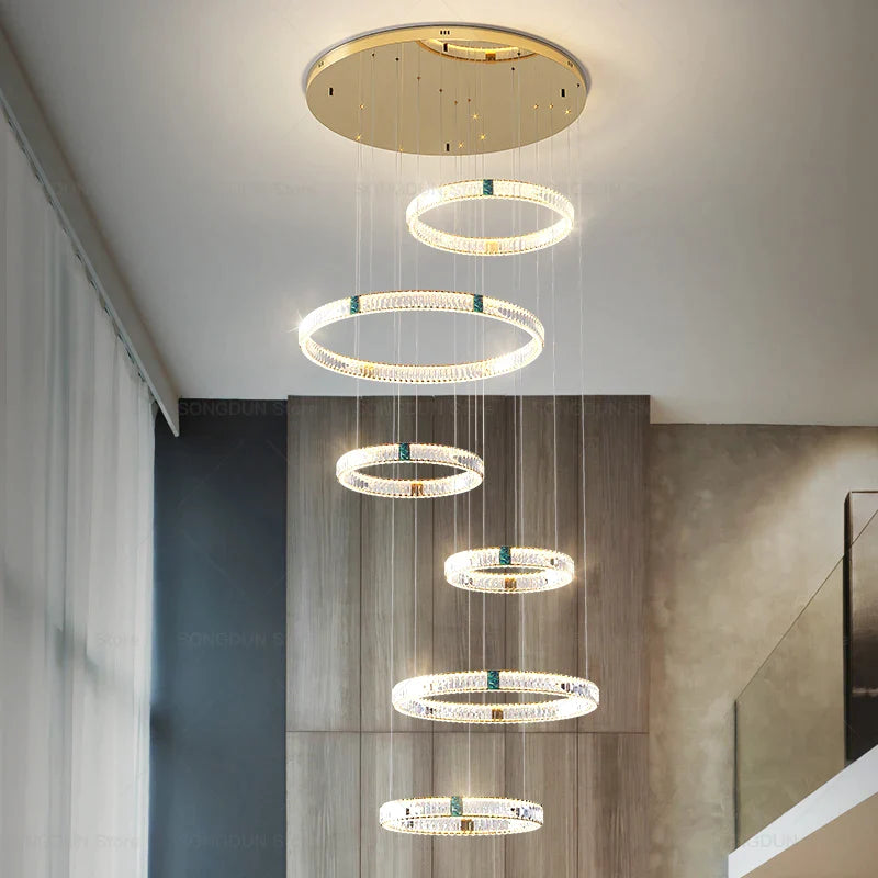 Afralia™ Duplex Crystal Chandelier for Modern Living Room & Empty Stairwell Building