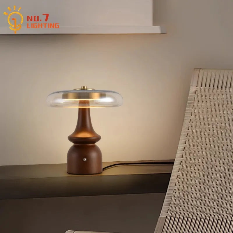 Afralia™ Gold Lustre Wood Table Lamp LED - Luxe Retro Medieval Design