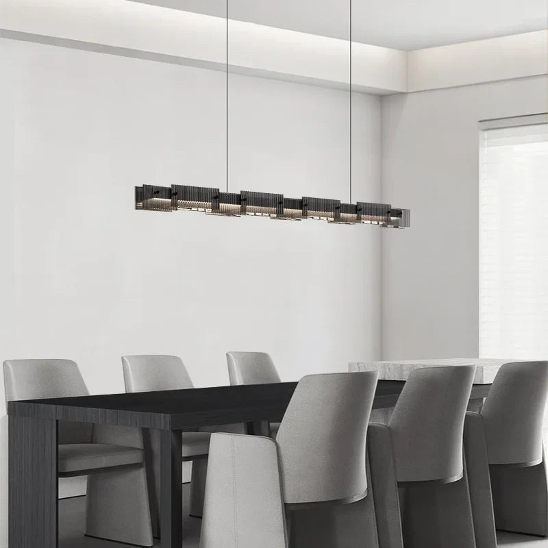Afralia™ Black Glass Linear Chandelier for Dining Office Bar Modern Kitchen Island
