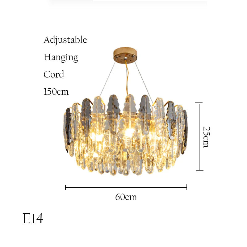 Afralia™ Gold Leaf Crystal Chandelier: Modern LED Dining Room Ceiling Light