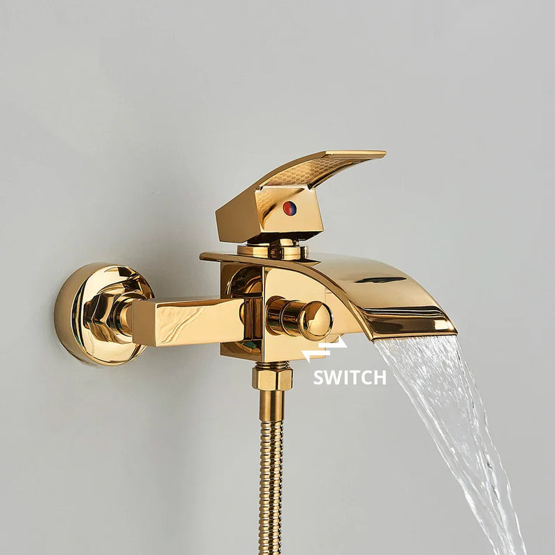 Afralia™ Chrome Bath Shower Set: Wall Mounted Waterfall Shower Faucet, Hot Cold Mixer