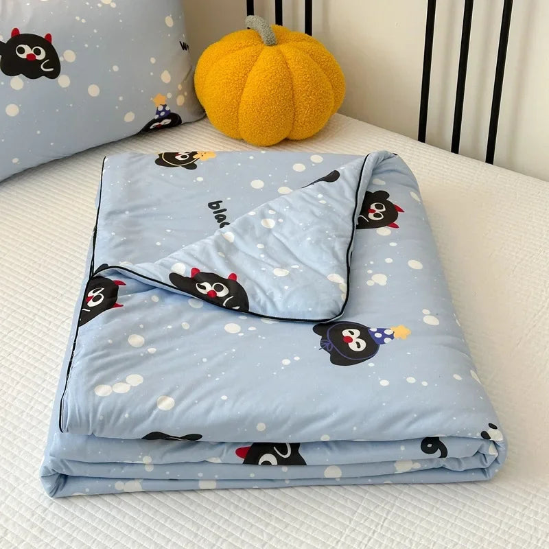 Afralia™ Cartoon Patchwork Summer Cooling Blanket Lightweight Air Condition Comforter