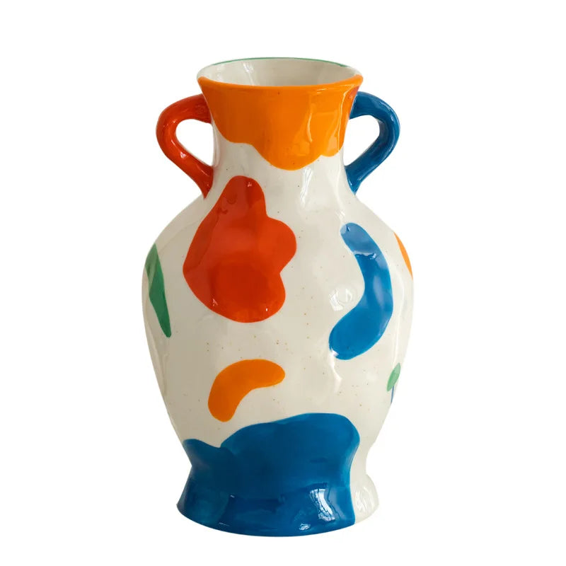 Afralia™ Vintage Ceramic Vase with Handle for Floral Arrangement and Home Decoration