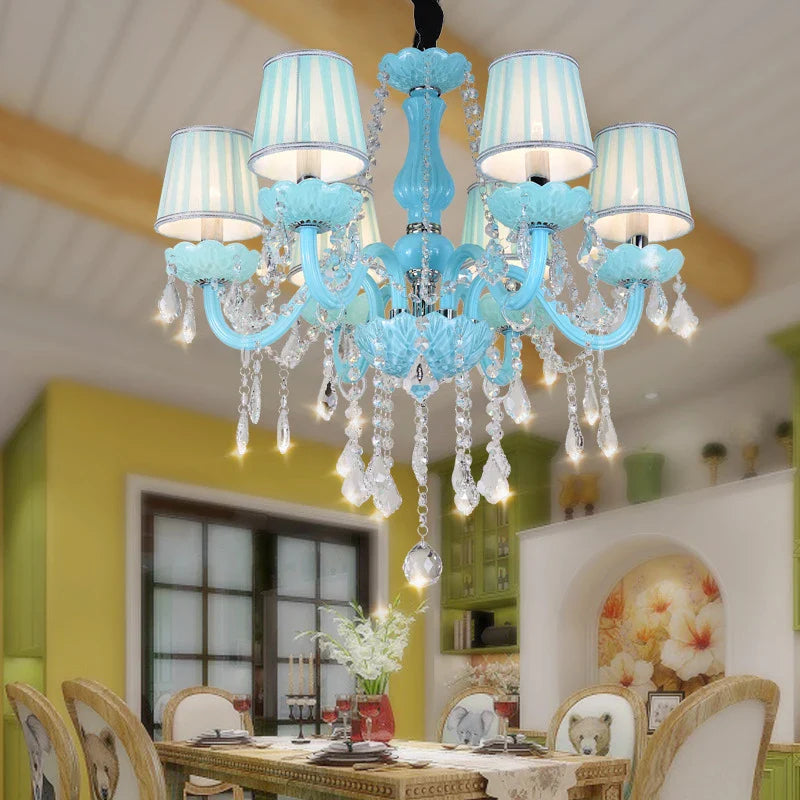 Afralia™ Blue Crystal Pendent Lamp/Candle Chandelier for Living Room, Bedroom, Restaurant, KTV