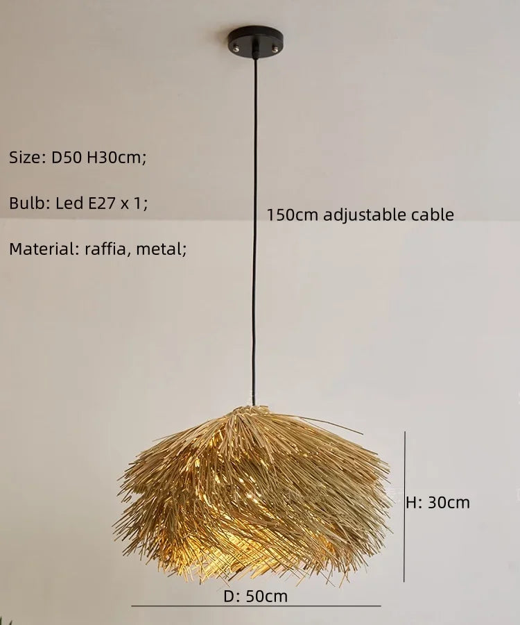 Afralia™ Wabi Sabi Rattan Straw Hat Pendant Chandelier - Nordic Retro B&B Suspended Lamp