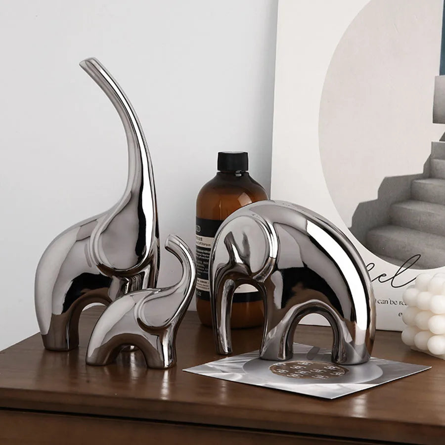 Silver Ceramics Elephant Figurine by Afralia™ - Nordic Home Decor Ornaments