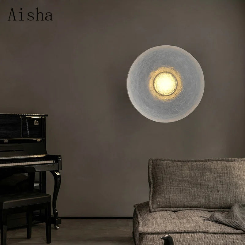 Afralia™ Round Clear Resin Wall Lamp LED Light for Living Room, Bedroom, Hotel