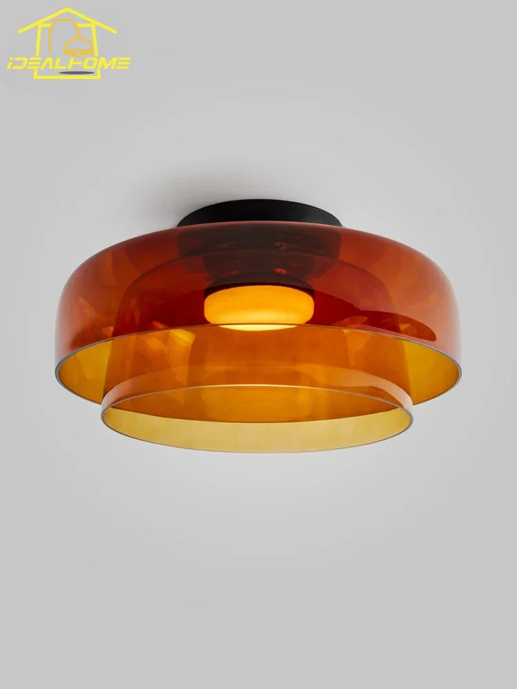 Afralia™ Glass LED Ceiling Light in Amber/Gray/Green - Modern Indoor Lighting for Various Spaces