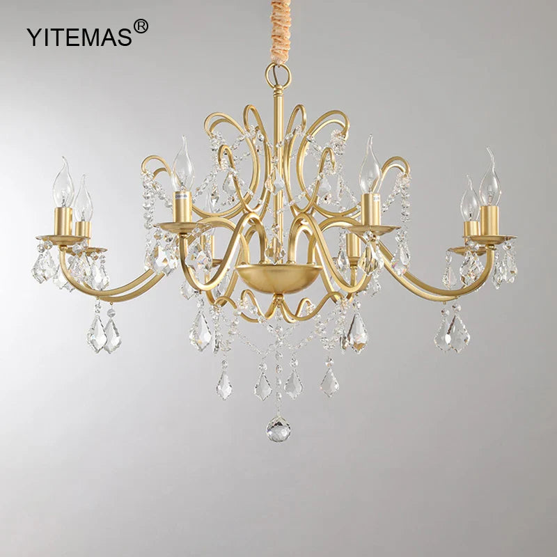 Afralia™ Gold Crystal Chandelier with Lamp Shade for Elegant Living Room, Bedroom, and Kitchen