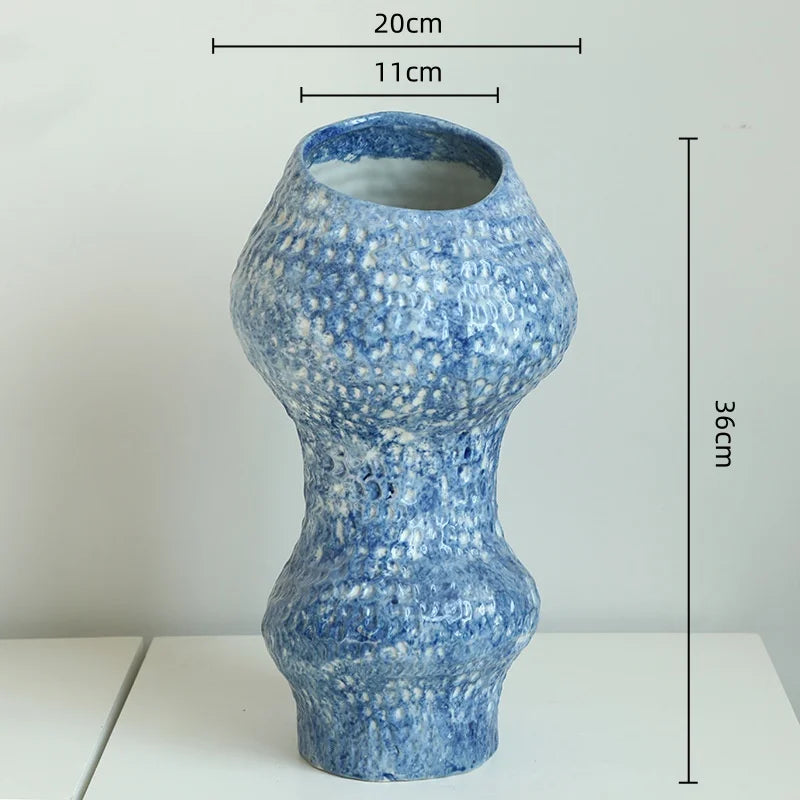 Afralia™ Blue Ceramic Vase Hydroponic Terrarium Flowerpot Decoration Home Flower Vase