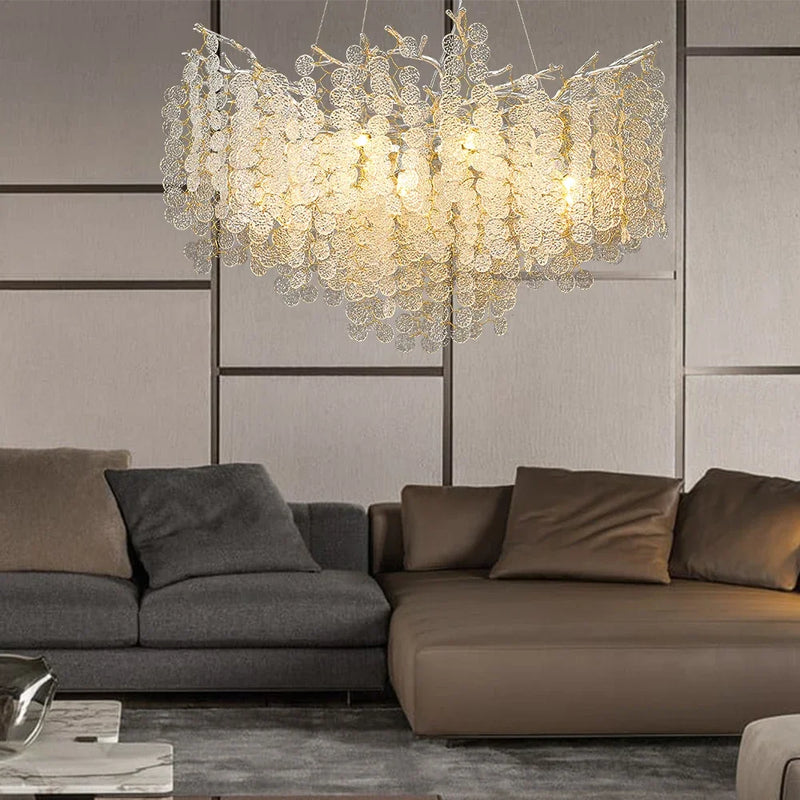 Afralia™ Gold Money Tree Crystal Chandelier for Bedroom Living Dining Room Luxury Lighting