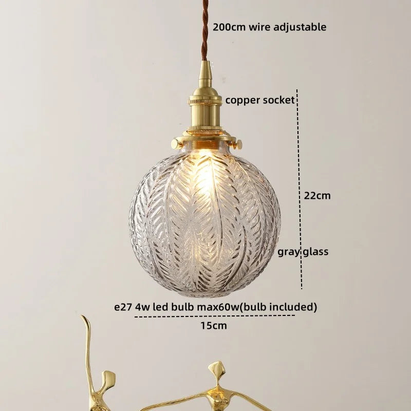 Afralia™ Glass Copper LED Hanging Light: Nordic Pendant Lamp, Living Room Bedroom Coffee Knob Switch