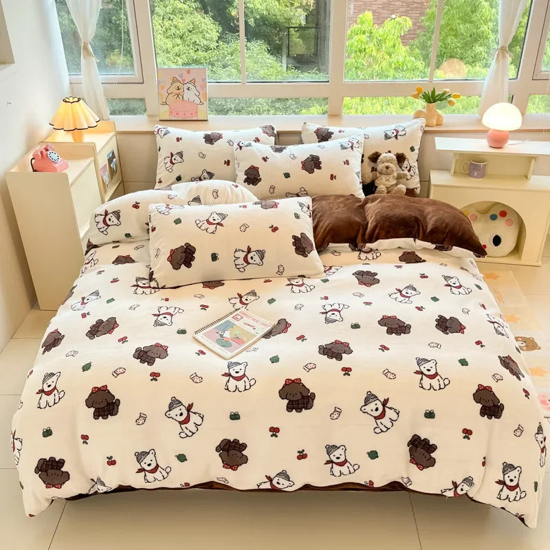 Afralia™ Cartoon Print Milk Velvet Bedding Set: Cozy, Skin-Friendly Winter Bedclothes