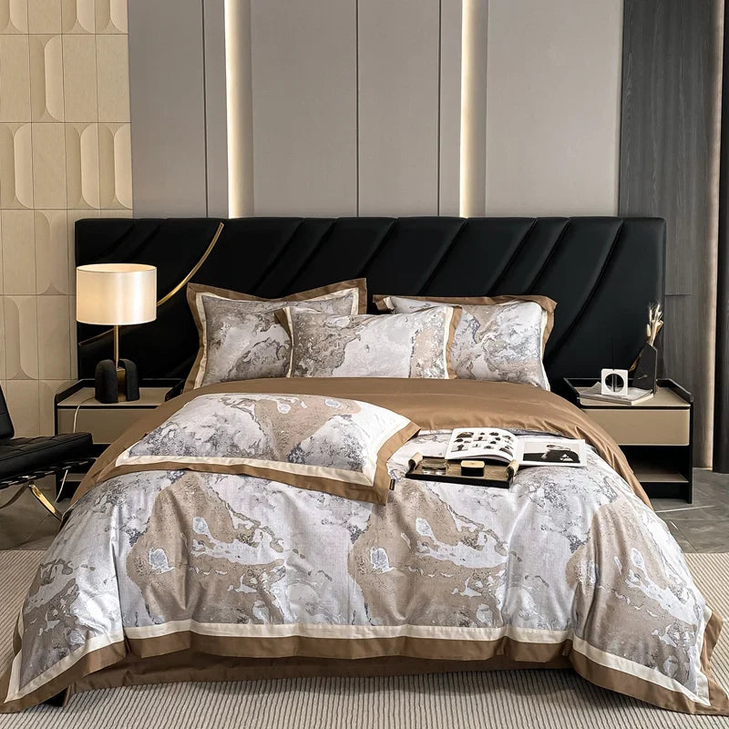 Afralia™ Egyptian Cotton Flower Bedding Set, Luxury 1000TC Duvet Cover, Sheets, Pillowcases