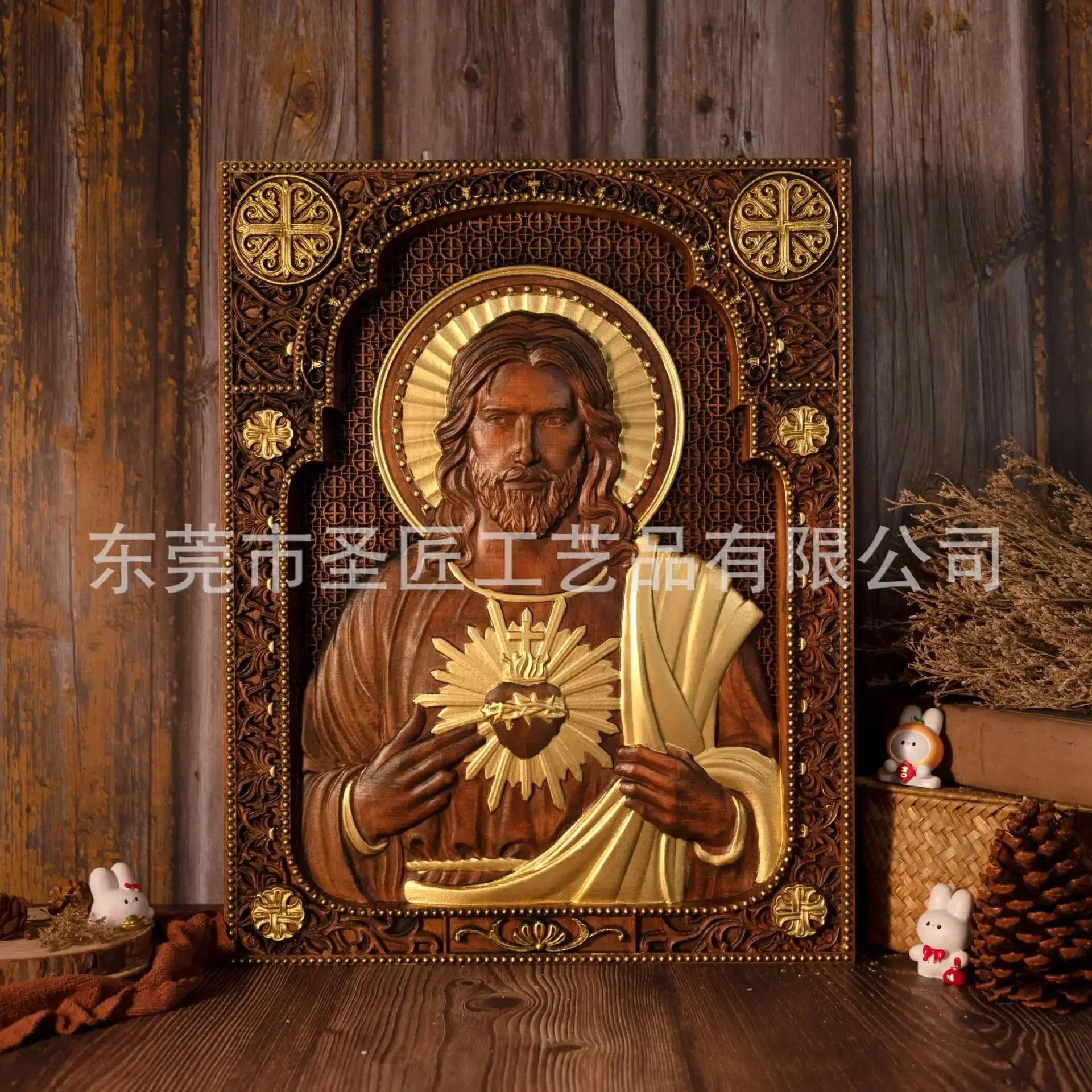 Afralia™ Sacred Heart Jesus Statue Wooden Plaque Wall Hanging Home Church Decor