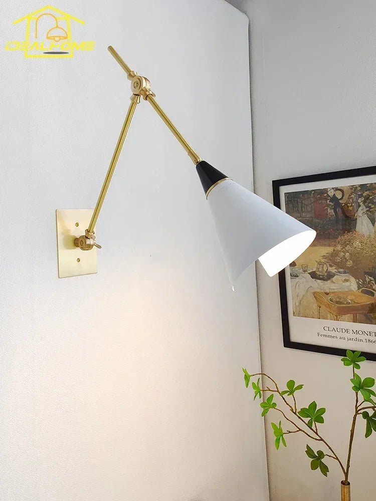 Afralia™ Retro Medieval Black/Gold Brass Wall Lamp Swing Arm Sconces LEDs E14