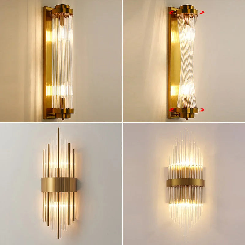 Afralia™ Luxury Crystal Wall Lamp Light Modern Golden LED Sconce E14