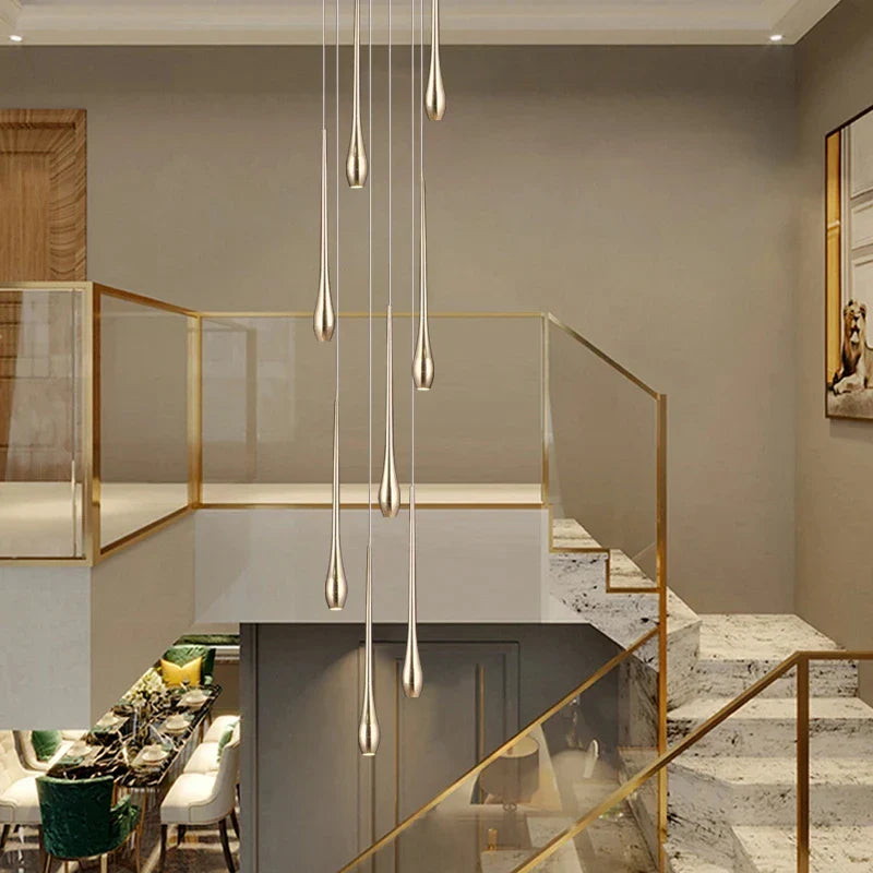 Afralia™ Gold-Plated LED Ceiling Chandelier for Staircase, Living Room, Kitchen, Attic