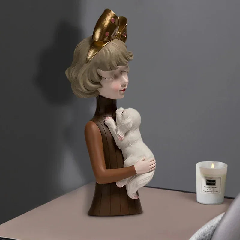 Afralia™ Bowknot Cat Girl Statue: Cute Home Decor for Living Room, Bedroom, Desktop