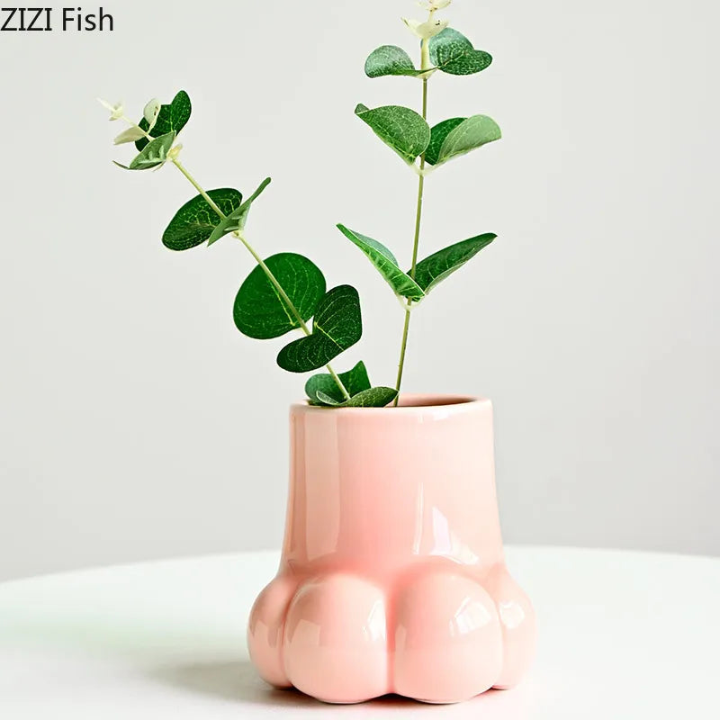 Afralia™ Cute Cartoon Cat Claw Ceramic Vase Home Decoration