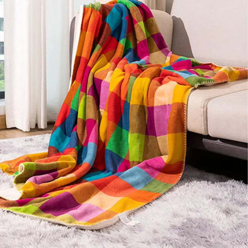 Afralia™ Checkered Coral Fleece Blanket: Thick, All-Season, Sofa Cover for Office & Home