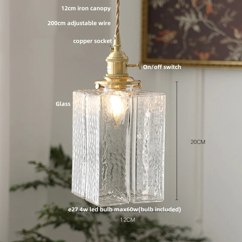 Afralia™ Flower Glass LED Pendant Lamp Brass Knob Switch Adjustable Wire Dining Room Lighting