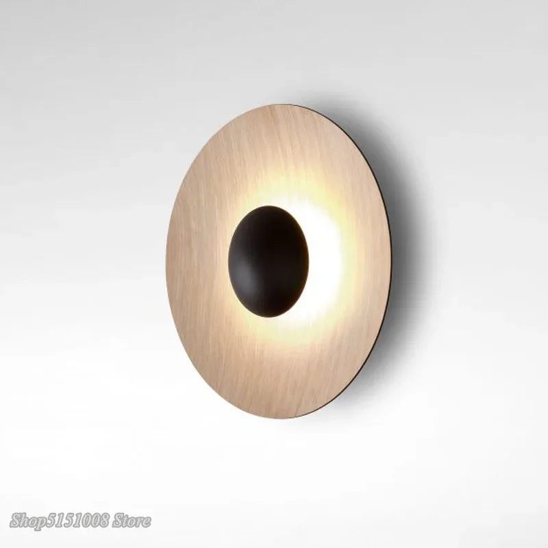 Afralia™ Round LED Wall Lamps for Modern Nordic Bedroom, Black Wood Living Room Lighting Fixtures