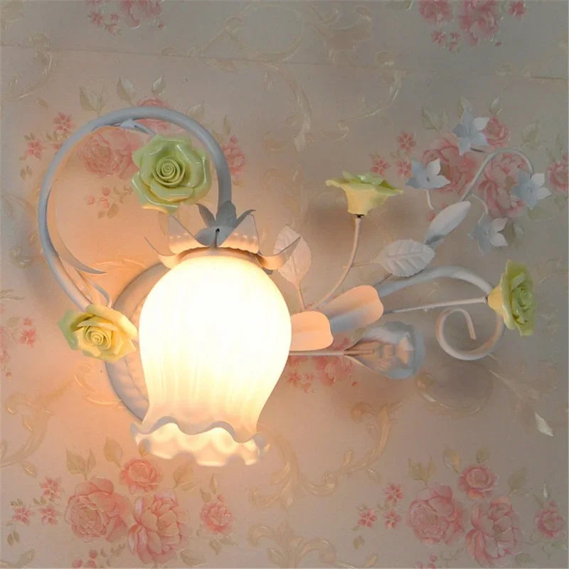 Afralia™ Floral Wall Lamp: European Pastoral Style, Princess Girl's Bedroom Décor.