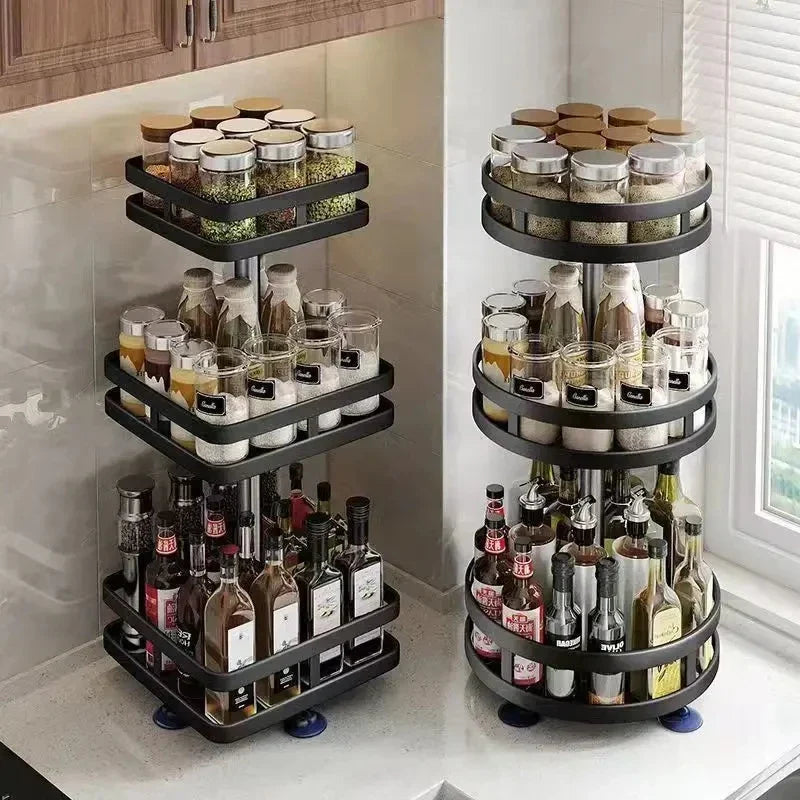 Afralia™ Spice Storage Organizer Rack for Kitchen Seasoning Jars Rotation Shelf