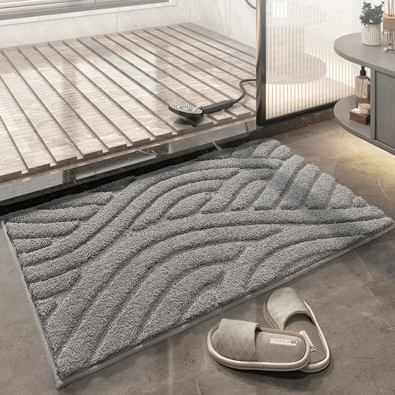 Afralia™ Striped Flocked Bath Mat: Absorbent, Anti-slip, Easy Clean, Thick Bathroom Rug