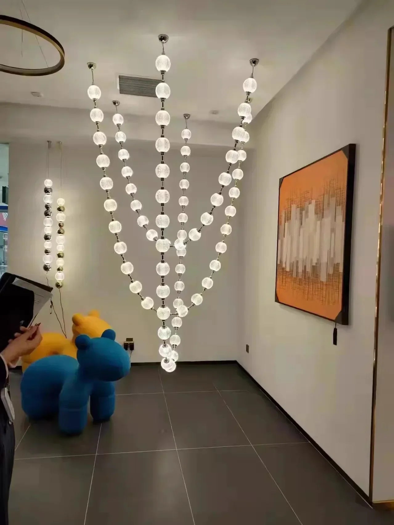 Afralia™ Pearl Necklace LED Pendant Light for 6m Staircase